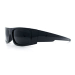 All Black Mens Classic 90s Biker Style Square Rectangle Plastic Sunglasses