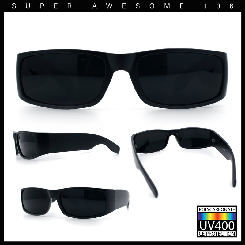Iconic 90s Street Gangster Limo All Black Narrow Rectangle Sunglasses
