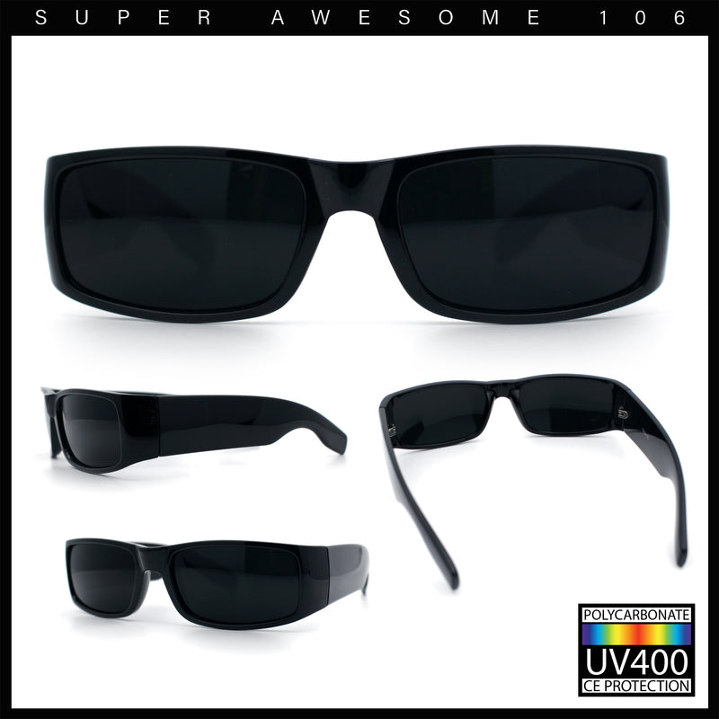 Iconic 90s Street Gangster Limo All Black Narrow Rectangle Sunglasses