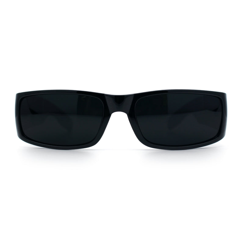 Iconic 90s Street Gangster Limo All Black Narrow Rectangle Sunglasses