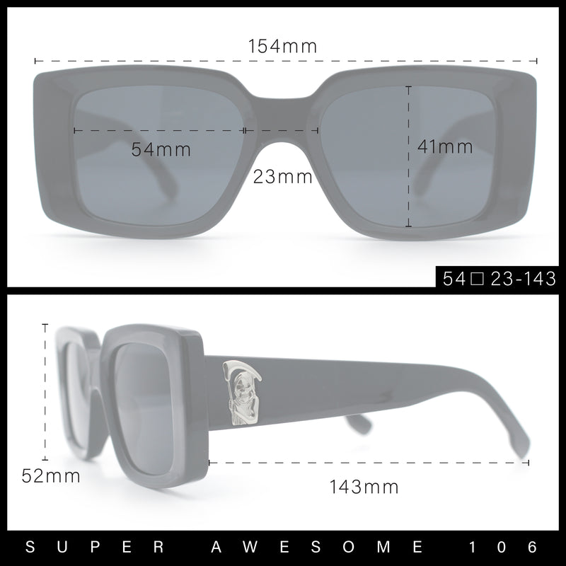Womens Grim Reaper Logo Mod Fashion Rectangle Plastic Sunglasses
