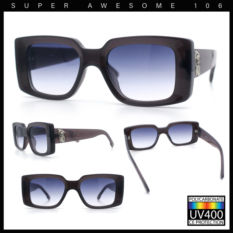 Womens Grim Reaper Logo Mod Fashion Rectangle Plastic Sunglasses