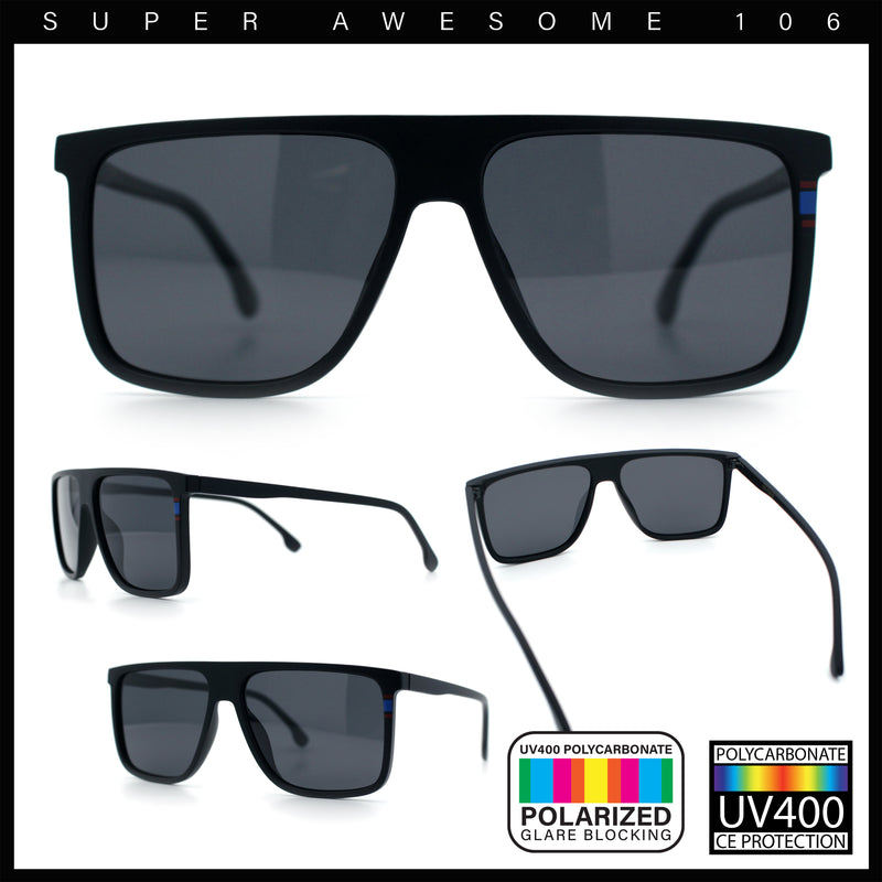 Polarized Oversize Flat Top Rectangle Horn Rim Plastic Mens Fashion Sunglasses