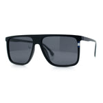 Polarized Oversize Flat Top Rectangle Horn Rim Plastic Mens Fashion Sunglasses
