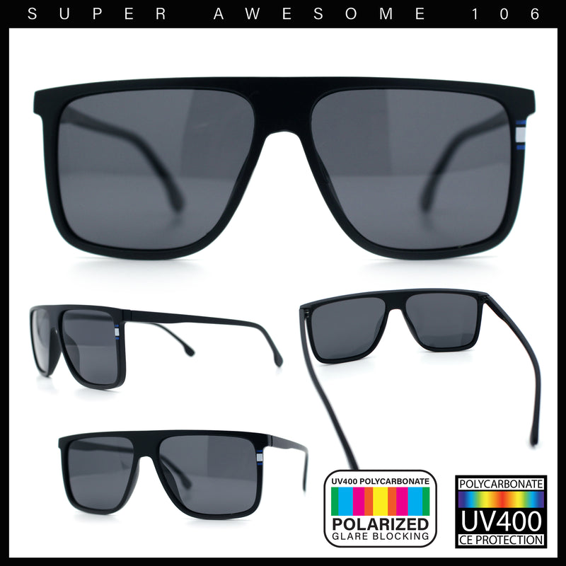 Polarized Oversize Flat Top Rectangle Horn Rim Plastic Mens Fashion Sunglasses