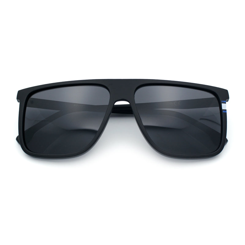 Polarized Oversize Flat Top Rectangle Horn Rim Plastic Mens Fashion Sunglasses