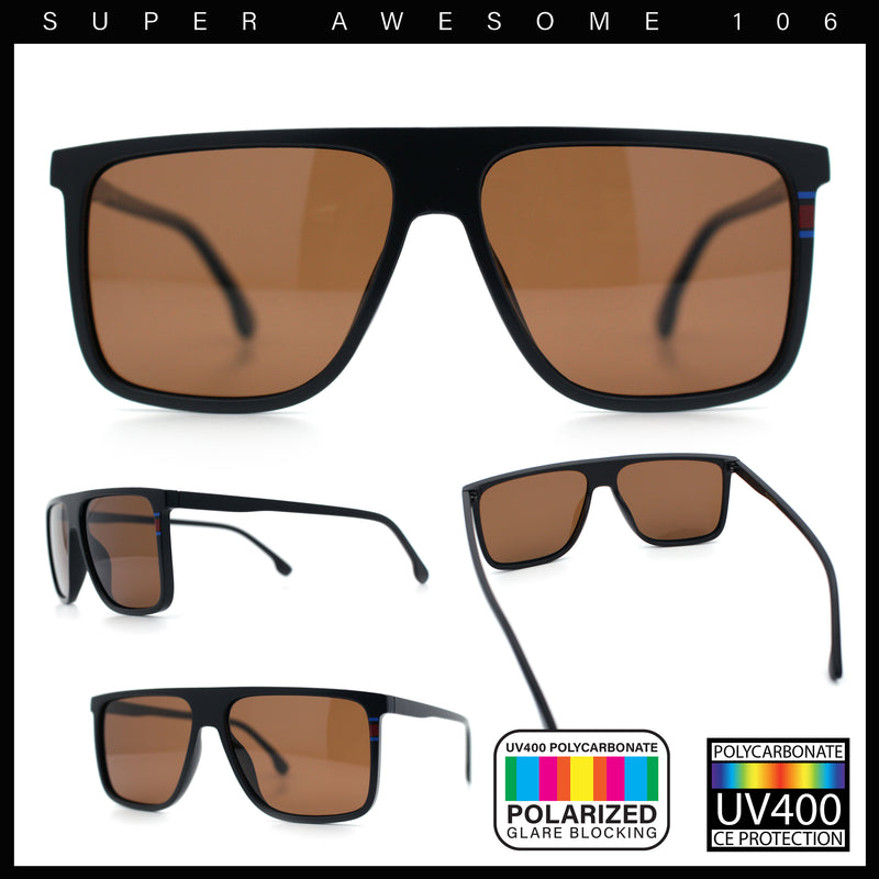Polarized Oversize Flat Top Rectangle Horn Rim Plastic Mens Fashion Sunglasses
