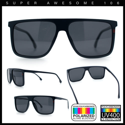 Polarized Oversize Flat Top Rectangle Horn Rim Plastic Mens Fashion Sunglasses