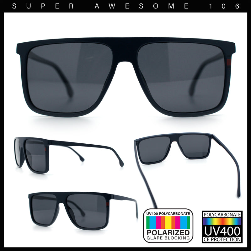 Polarized Oversize Flat Top Rectangle Horn Rim Plastic Mens Fashion Sunglasses