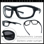 Photochromic Mens Choppers Oval Wrap Around Biker Riding Plastic Sunglasses Black Grey