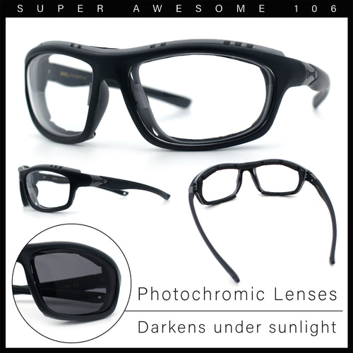 Photochromic Mens Choppers Oval Wrap Around Biker Riding Plastic Sunglasses Black Grey
