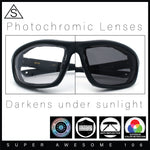 Photochromic Mens Choppers Oval Wrap Around Biker Riding Plastic Sunglasses Black Grey