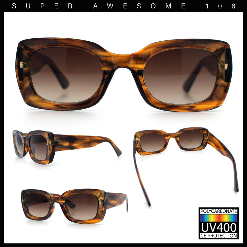 Womens Classy Mod Thick Plastic Rounded Rectangle Fashion Sunglasses