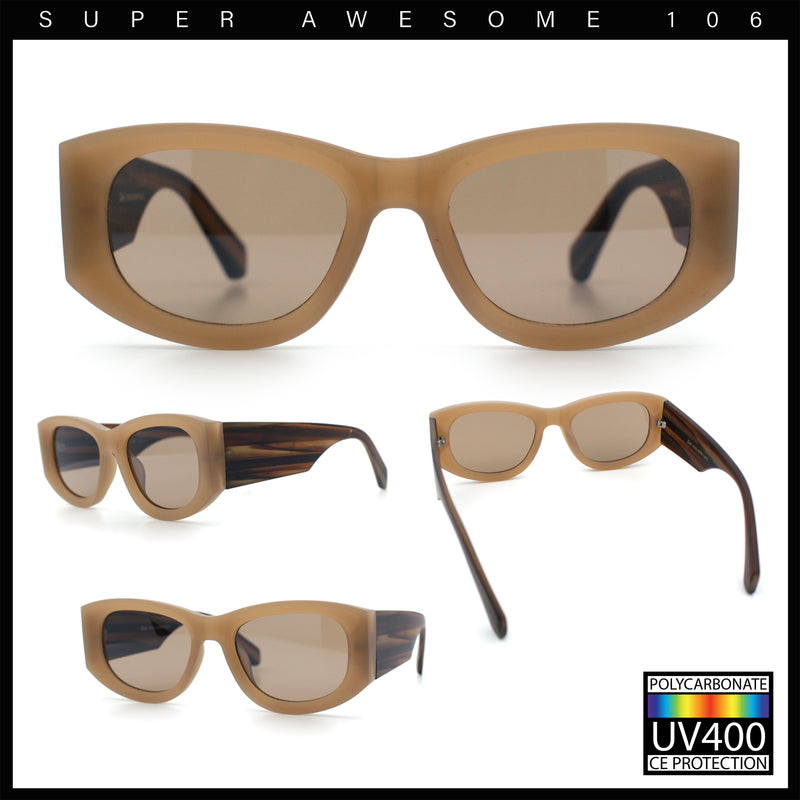 Womens Squared Rectangle Frost Matte Thick Temple Plastic Mod Sunglasses