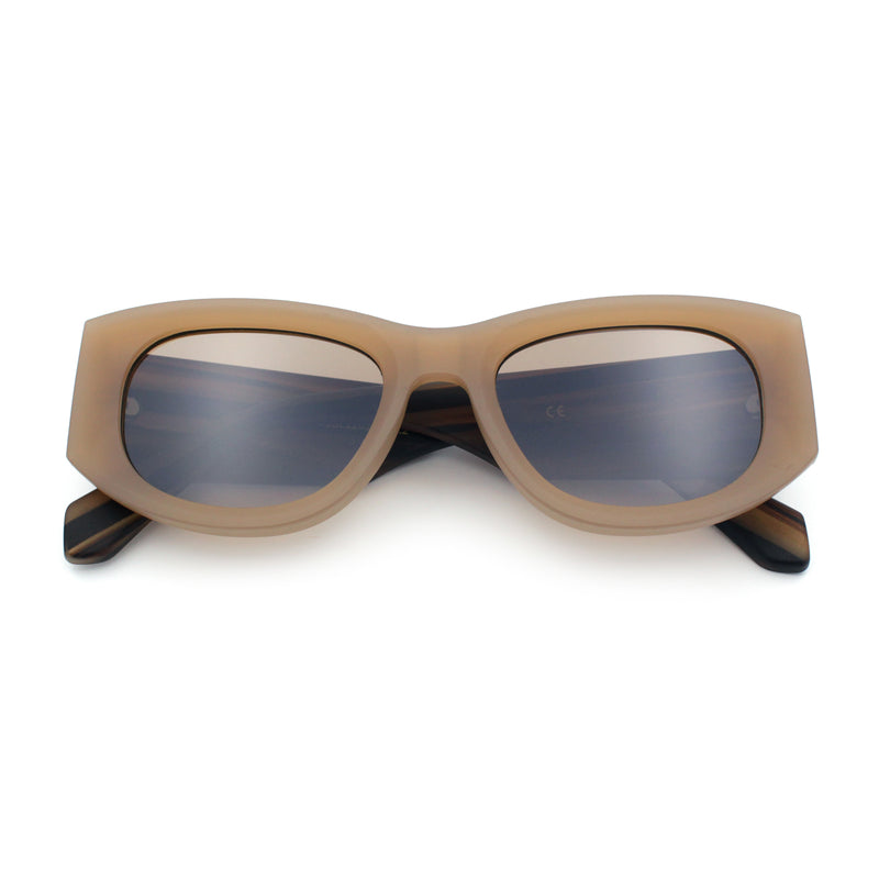Womens Squared Rectangle Frost Matte Thick Temple Plastic Mod Sunglasses