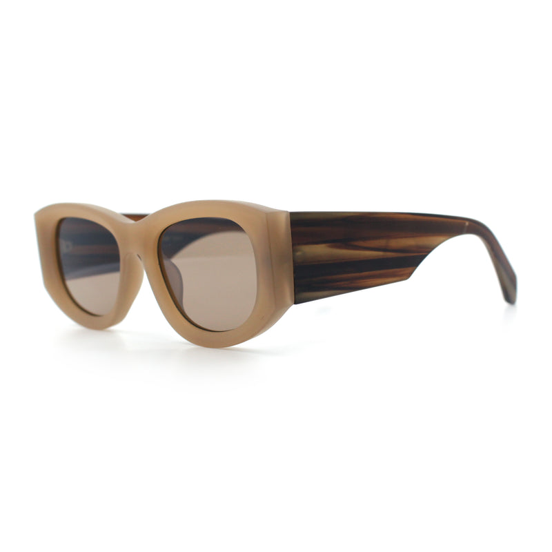 Womens Squared Rectangle Frost Matte Thick Temple Plastic Mod Sunglasses