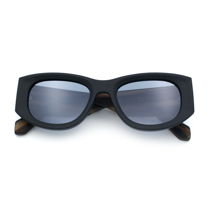 Womens Squared Rectangle Frost Matte Thick Temple Plastic Mod Sunglasses