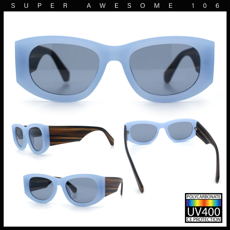 Womens Squared Rectangle Frost Matte Thick Temple Plastic Mod Sunglasses