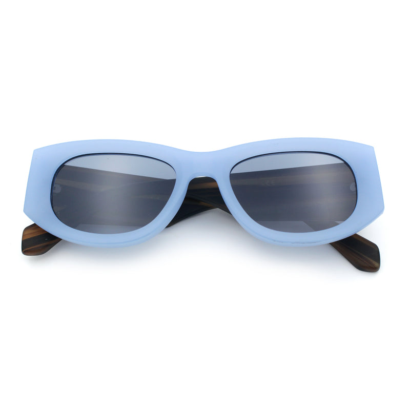 Womens Squared Rectangle Frost Matte Thick Temple Plastic Mod Sunglasses