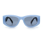 Womens Squared Rectangle Frost Matte Thick Temple Plastic Mod Sunglasses