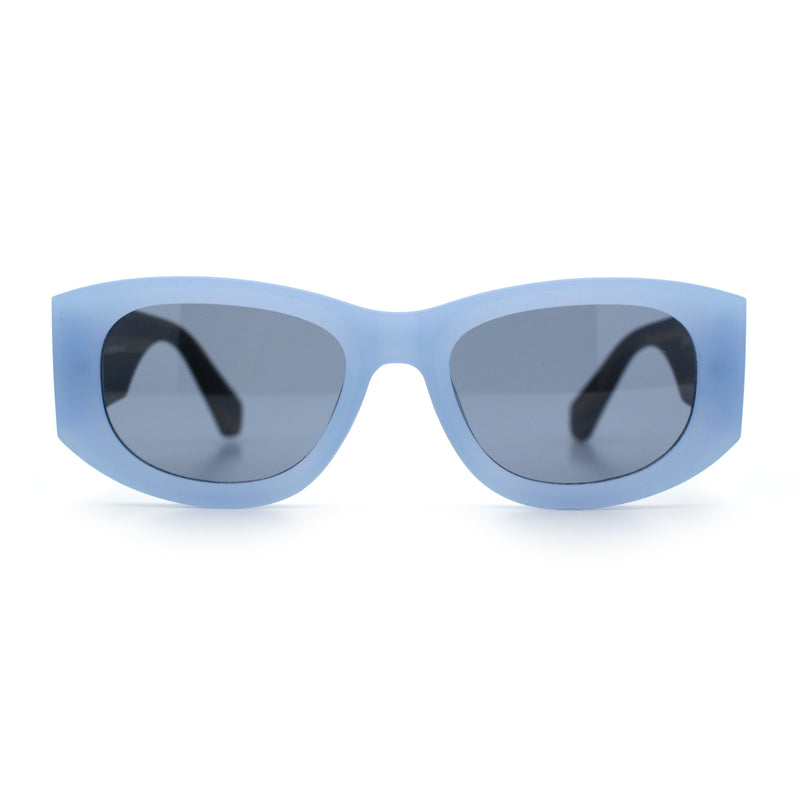 Womens Squared Rectangle Frost Matte Thick Temple Plastic Mod Sunglasses