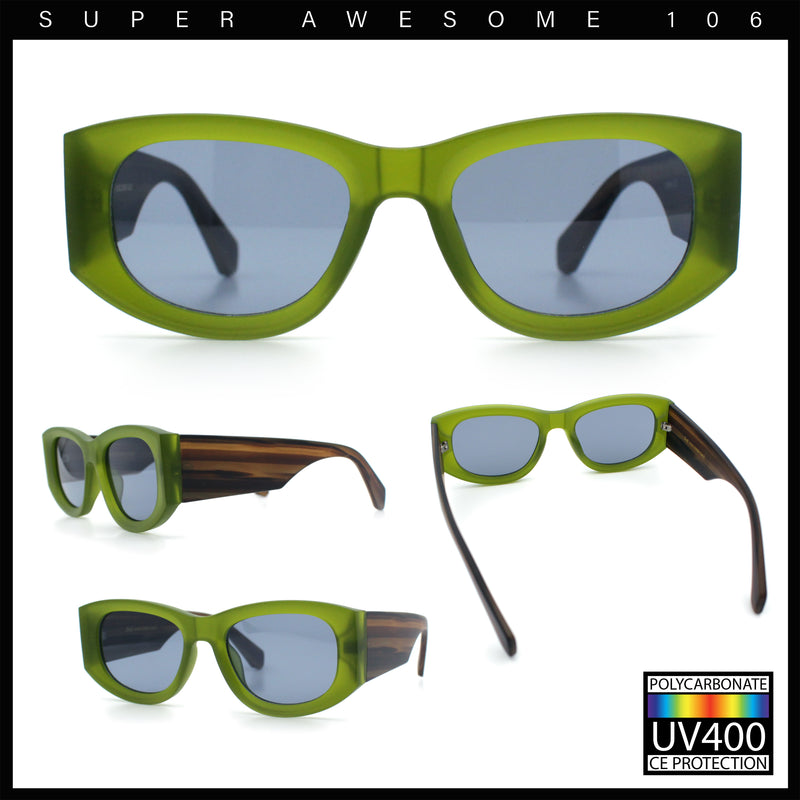 Womens Squared Rectangle Frost Matte Thick Temple Plastic Mod Sunglasses