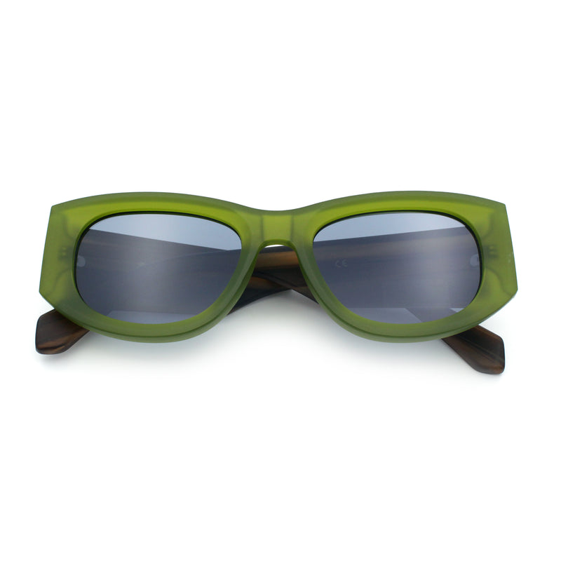 Womens Squared Rectangle Frost Matte Thick Temple Plastic Mod Sunglasses