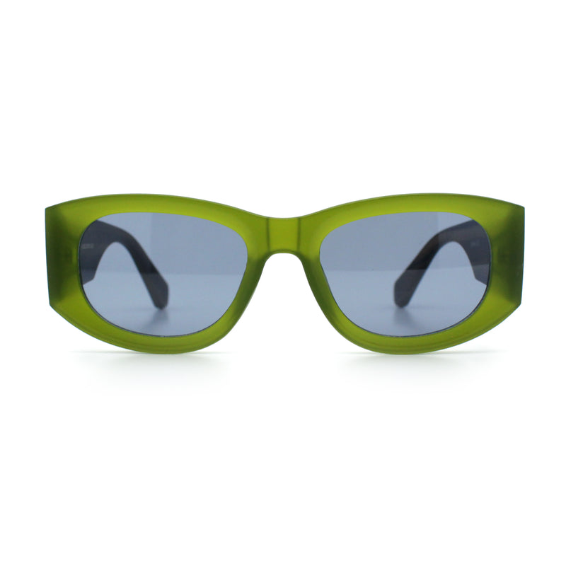 Womens Squared Rectangle Frost Matte Thick Temple Plastic Mod Sunglasses
