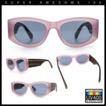 Womens Squared Rectangle Frost Matte Thick Temple Plastic Mod Sunglasses