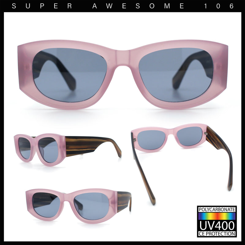 Womens Squared Rectangle Frost Matte Thick Temple Plastic Mod Sunglasses