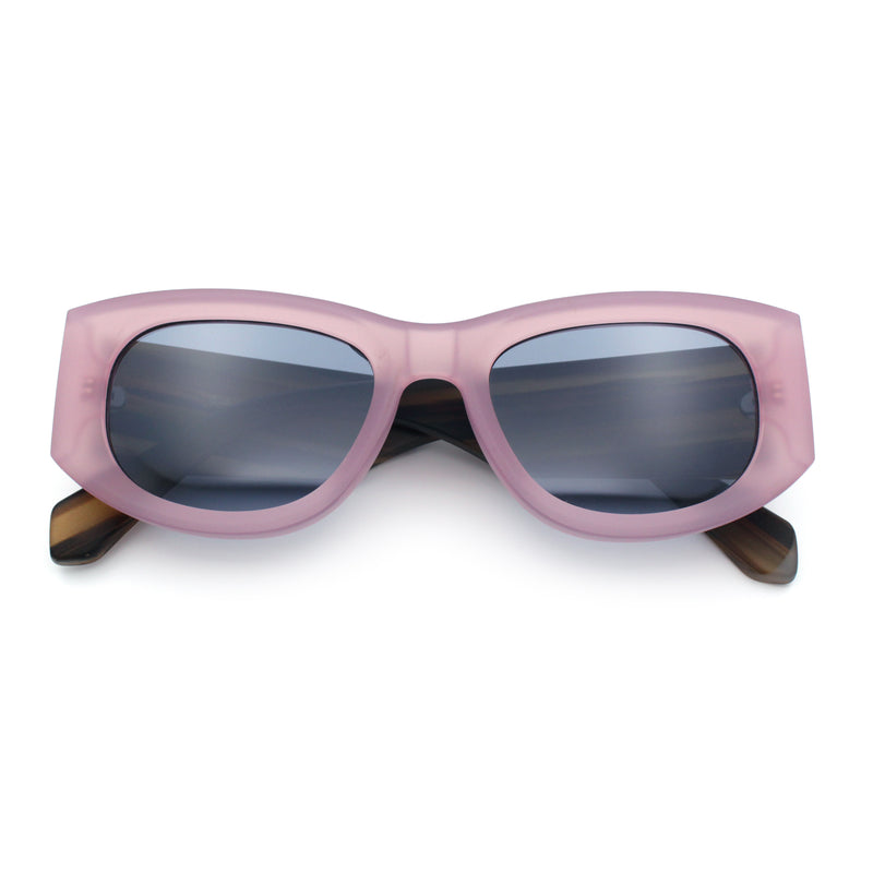 Womens Squared Rectangle Frost Matte Thick Temple Plastic Mod Sunglasses