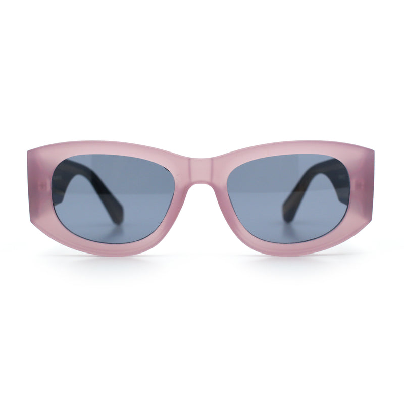 Womens Squared Rectangle Frost Matte Thick Temple Plastic Mod Sunglasses