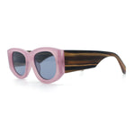 Womens Squared Rectangle Frost Matte Thick Temple Plastic Mod Sunglasses