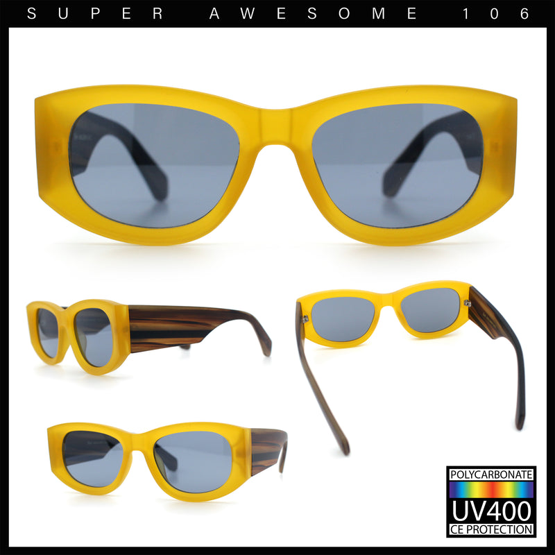 Womens Squared Rectangle Frost Matte Thick Temple Plastic Mod Sunglasses