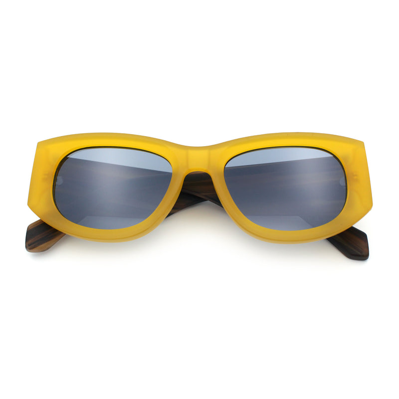 Womens Squared Rectangle Frost Matte Thick Temple Plastic Mod Sunglasses