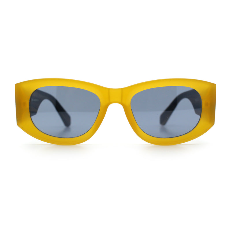 Womens Squared Rectangle Frost Matte Thick Temple Plastic Mod Sunglasses