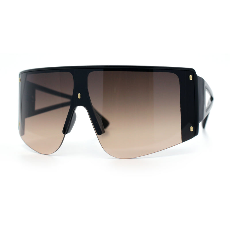 Womens Oversized Shield Curved Wrap Flat Top Half Rim Plastic Sunglasses