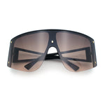 Womens Oversized Shield Curved Wrap Flat Top Half Rim Plastic Sunglasses