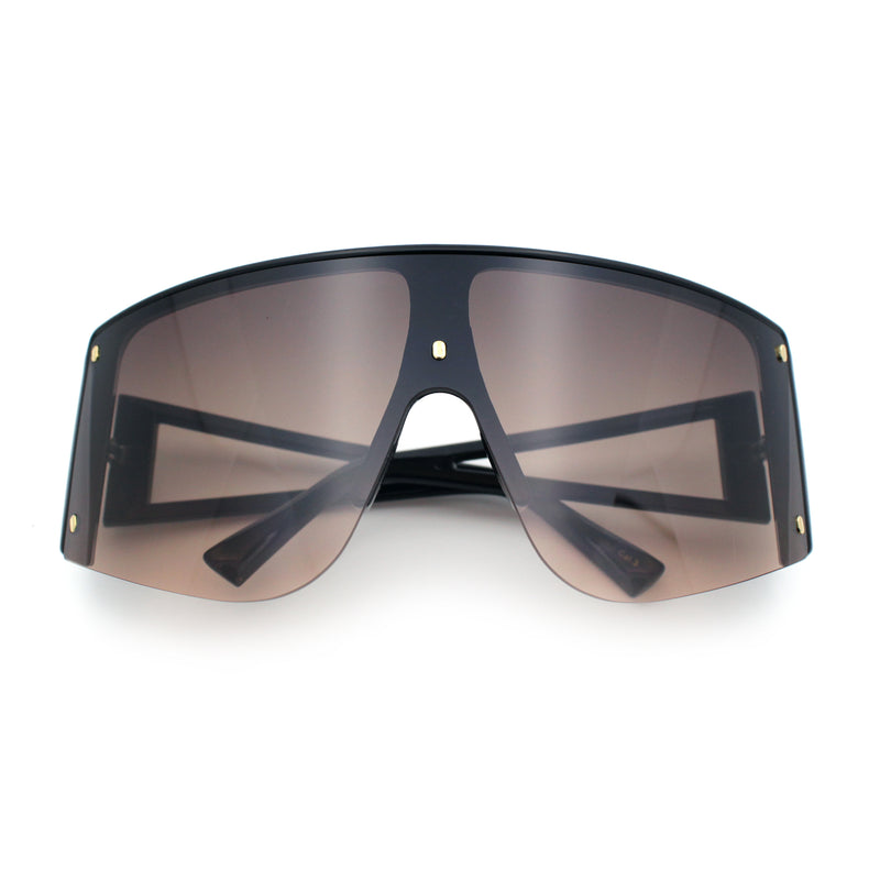 Womens Oversized Shield Curved Wrap Flat Top Half Rim Plastic Sunglasses