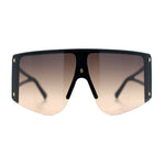 Womens Oversized Shield Curved Wrap Flat Top Half Rim Plastic Sunglasses