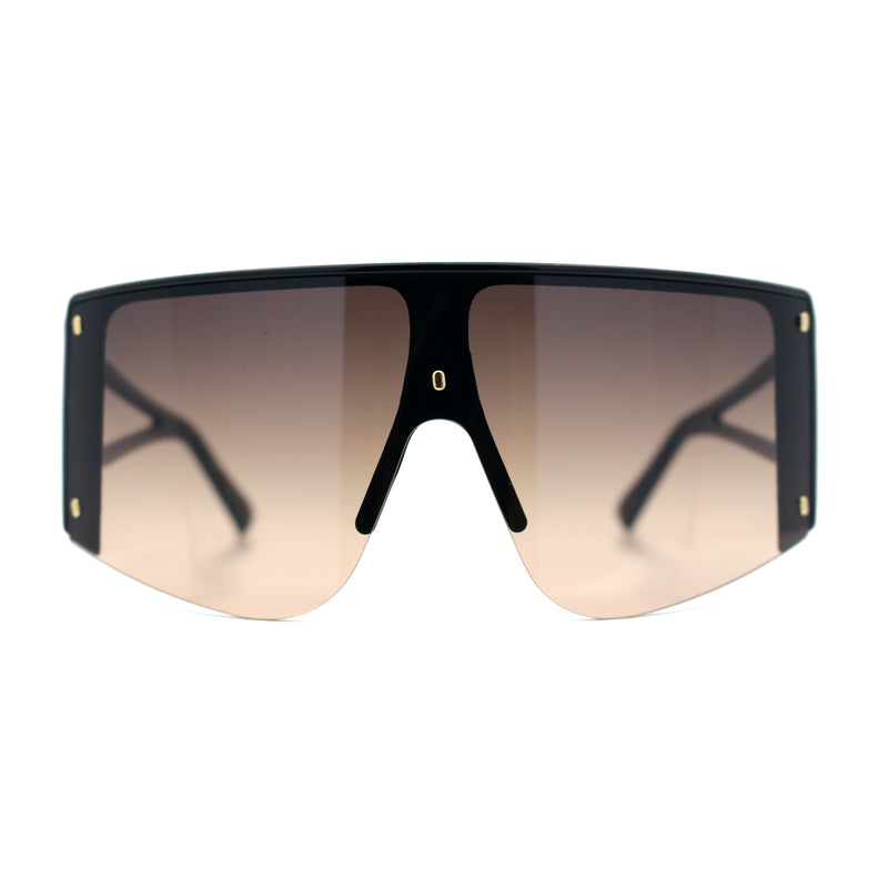 Womens Oversized Shield Curved Wrap Flat Top Half Rim Plastic Sunglasses