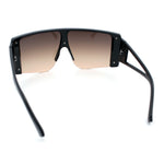 Womens Oversized Shield Curved Wrap Flat Top Half Rim Plastic Sunglasses