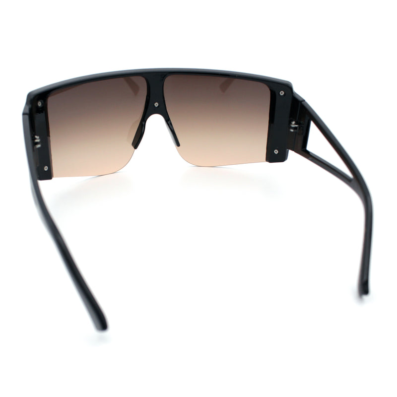 Womens Oversized Shield Curved Wrap Flat Top Half Rim Plastic Sunglasses