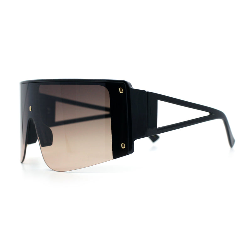 Womens Oversized Shield Curved Wrap Flat Top Half Rim Plastic Sunglasses
