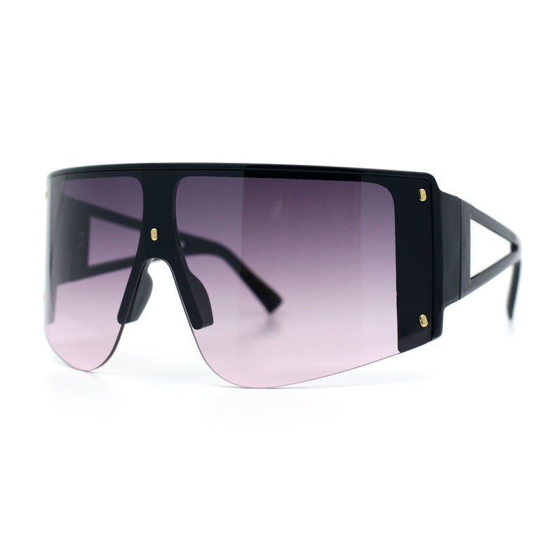Womens Oversized Shield Curved Wrap Flat Top Half Rim Plastic Sunglasses