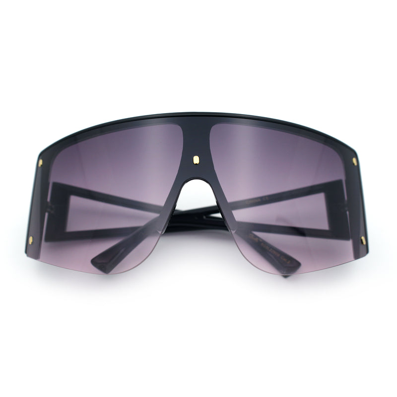 Womens Oversized Shield Curved Wrap Flat Top Half Rim Plastic Sunglasses