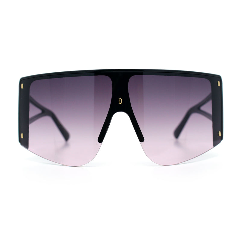 Womens Oversized Shield Curved Wrap Flat Top Half Rim Plastic Sunglasses