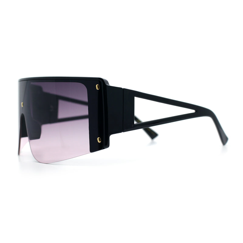 Womens Oversized Shield Curved Wrap Flat Top Half Rim Plastic Sunglasses