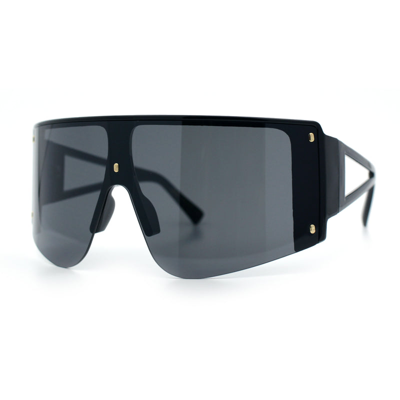 Womens Oversized Shield Curved Wrap Flat Top Half Rim Plastic Sunglasses