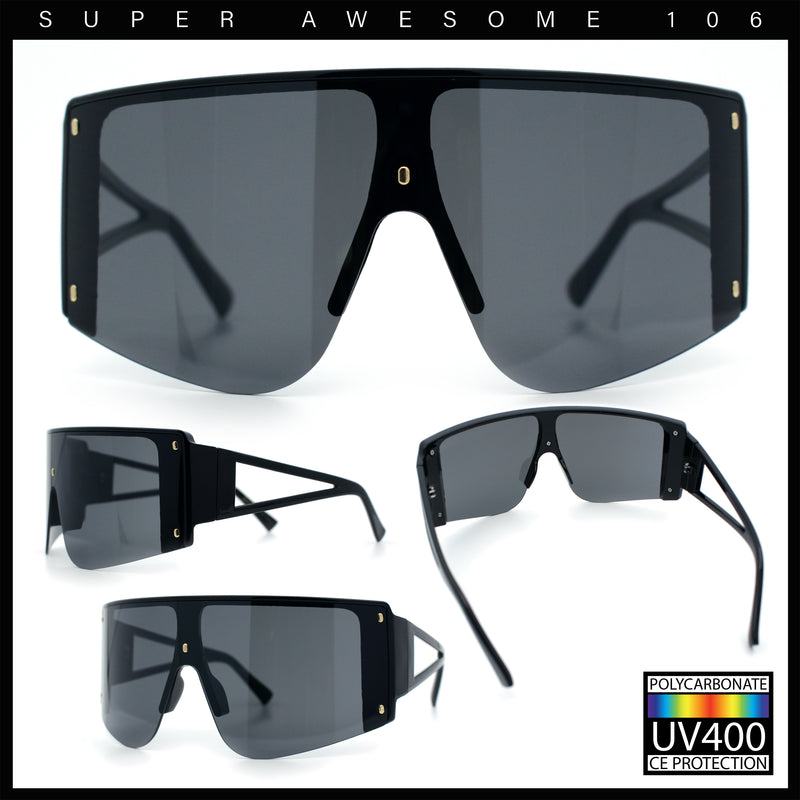 Womens Oversized Shield Curved Wrap Flat Top Half Rim Plastic Sunglasses